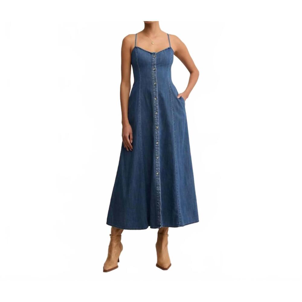 NEW ELLIA BOUTIQUE angel eyes denim midi dress in medium indigo - Picture 1 of 4